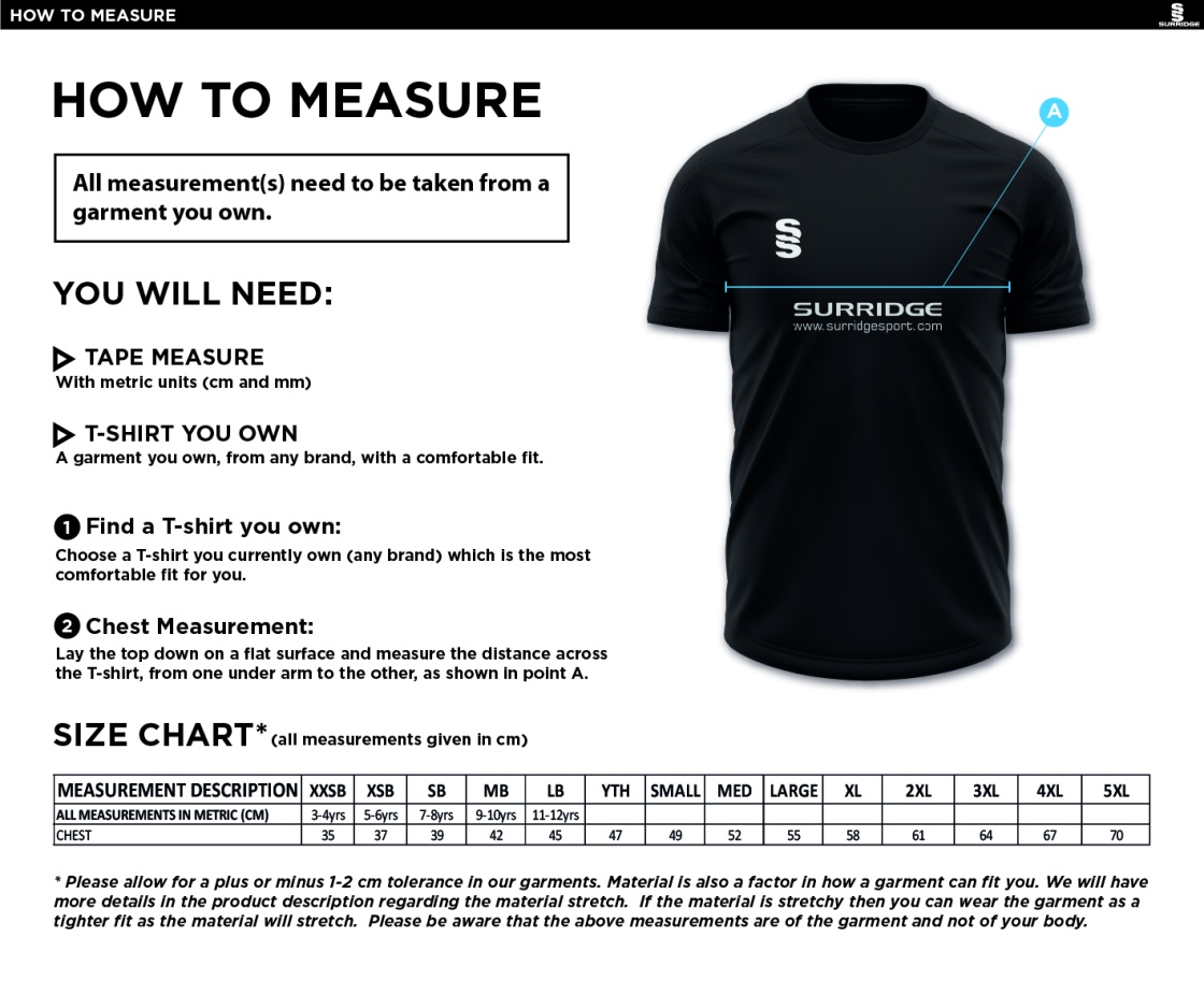 Bardon Hill CC Blade Polo White - Size Guide