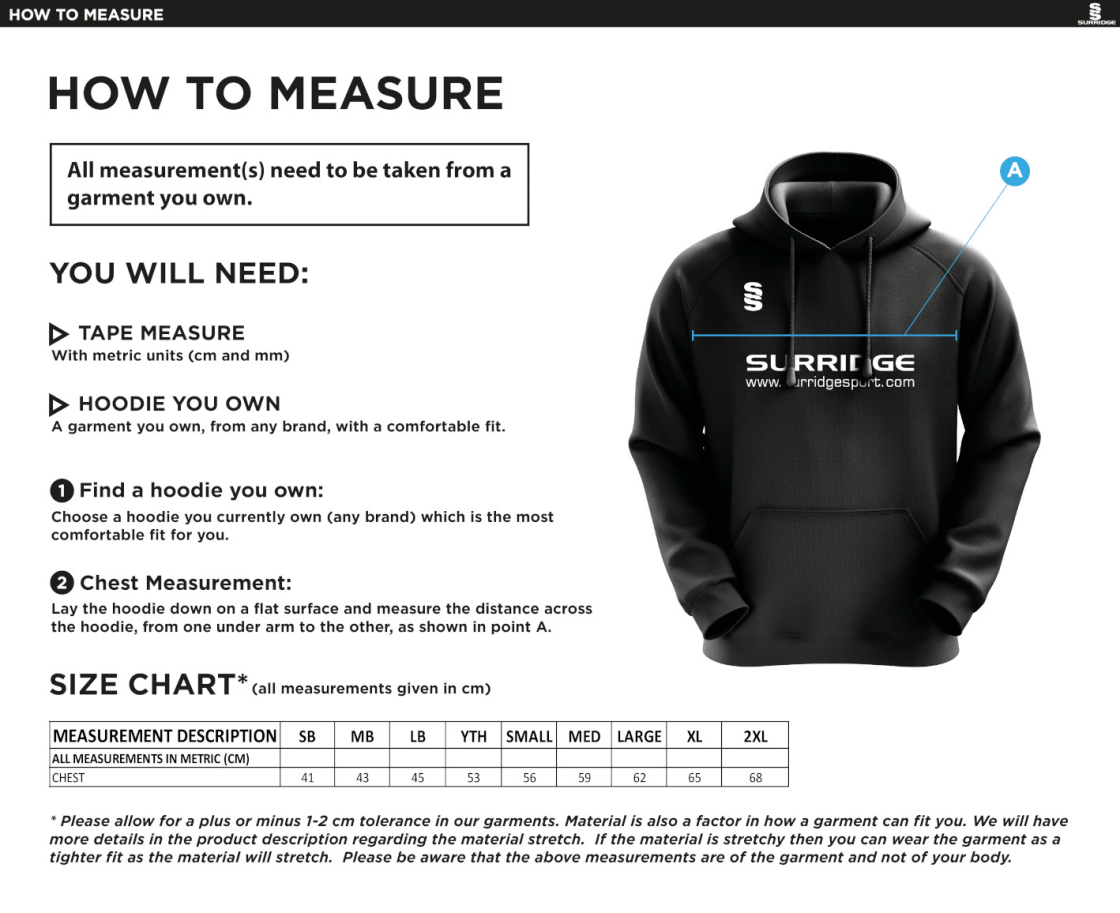 Bardon Hill CC Blade Hoody Black/Emerald/White - Size Guide