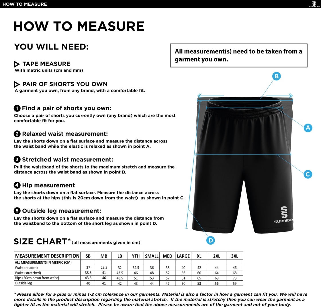 Bardon Hill CC Blade Shorts Black - Size Guide